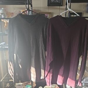 Men's V-Neck Sweater Duo - Black and Burgundy